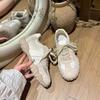 Версия из овчины~ Новые женские универсальные повседневные спортивные туфли на шнуровке с небольшой скрытой танкеткой, папины кроссовки