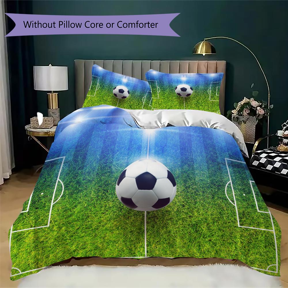 1PC Soccer Football Theme Bedding Quilt Set Quilt Cover Pillowcase Home Decoration Birthday Gift (1 * duvet cover + 2 * pillowcase, without core)A1