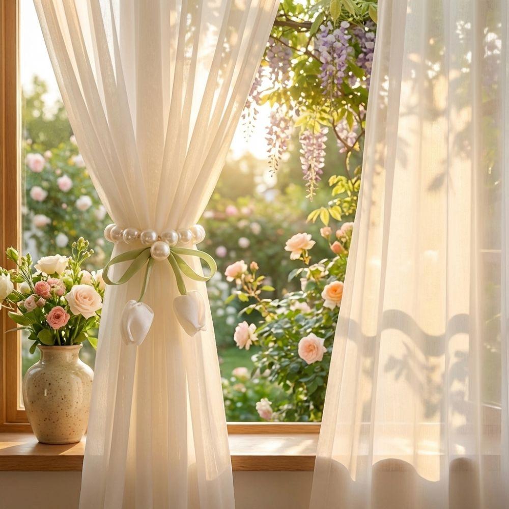 Exquisite Magnetic Buckles Curtain Tiebacks Romantic Adjustable Tulip Curtain Straps Decorative Beautifully Curtains Tie Rope