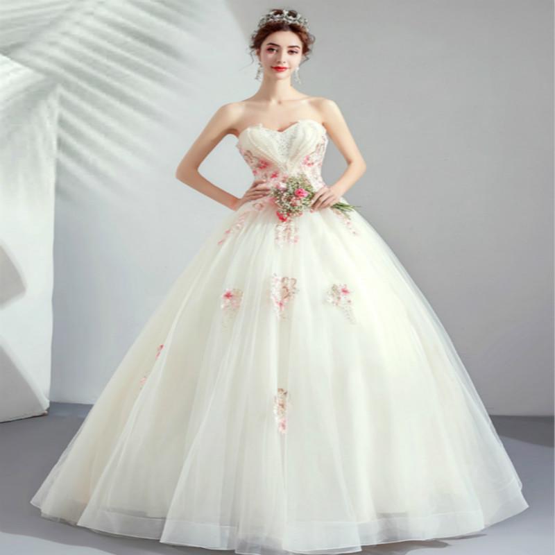 Свадебное платье невесты замуж шампанского без рукавов кружева вышивка длиной до пола свадебные платья