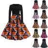 Women's Halloween Printed Round Neck Long Sleeved Dress With A Large Swing  Slim Fit Dress