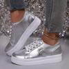 Женские модные кроссовки Золотые Серебряные Низкие Повседневные Спортивные Туфли Женские Металлический Декор Удобные Нескользящие Туфли для Ходьбы Большой Размер