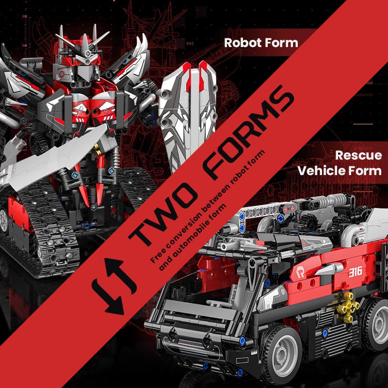 975pcs 2 In 1 City Technical RC Robot Truck Car Building Blocks Remote Control Rescue Vehicle Bricks Toys For Kids Gifts