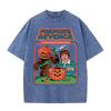 2026 Vintage Washed Beige Pumpkins Revenge Halloween Retro Comic Graphic T Shirt Horror Cartoon Oversized Casual Short Sleeve T