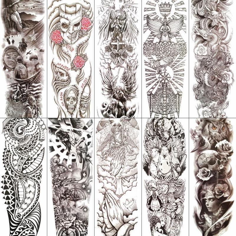 1 PC 480*170MM Large Temporary Tattoos Sleeve for Men Women Full Arm Selleve Tattoos Temporary Realistic Fake Wolf Tiger Lion Tattoo