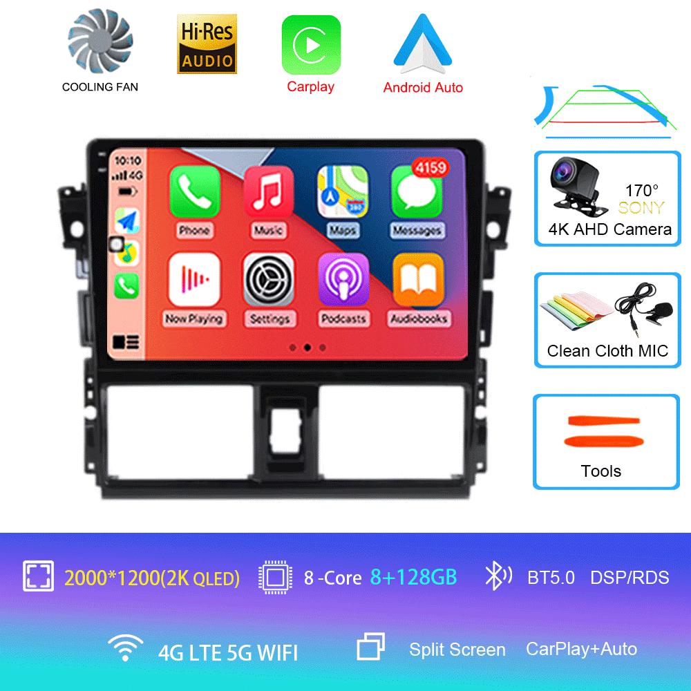 Для Toyota Vios Yaris 2013 2014 2015 2016 Автомагнитола Android 14 Carplay Auto Мультимедийный Видеоплеер GPS Навигация 2din Стерео