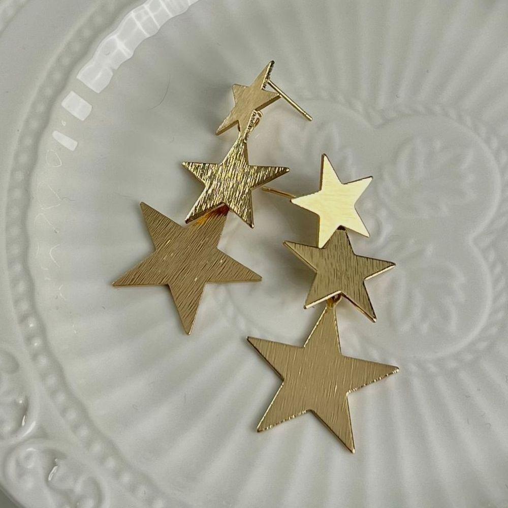 Frosting Metal Star Drop Earrings for Women Wedding Party Trendy Statement Zircon Golden Copper Color Long Dangle Earrings