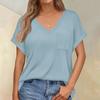 Женские топы с коротким рукавом, рубашки с v-образным вырезом и нагрудными карманами, свободные повседневные базовые футболки, летняя одежда