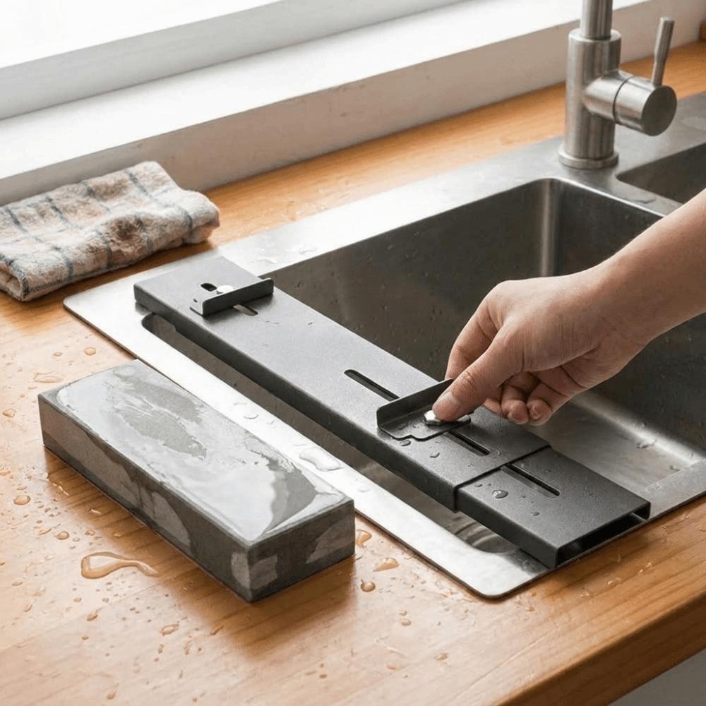 Retractable Sink Mounted Sharpener Stand Carbon Steel Whetstone Grinder Rack Household