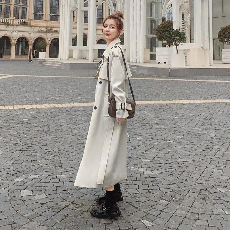 Windbreaker Women's Mid-length British Style Over-the-knee Coat Slim Slimming Casual Jacket Can Be Belted Elegant Temperament
