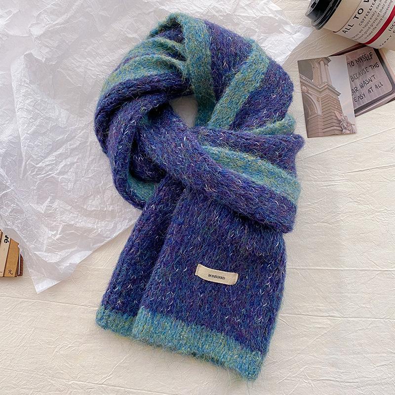 White Scarf Women's Winter New Versatile Knitted Wool with Wool Warm Scarf Men