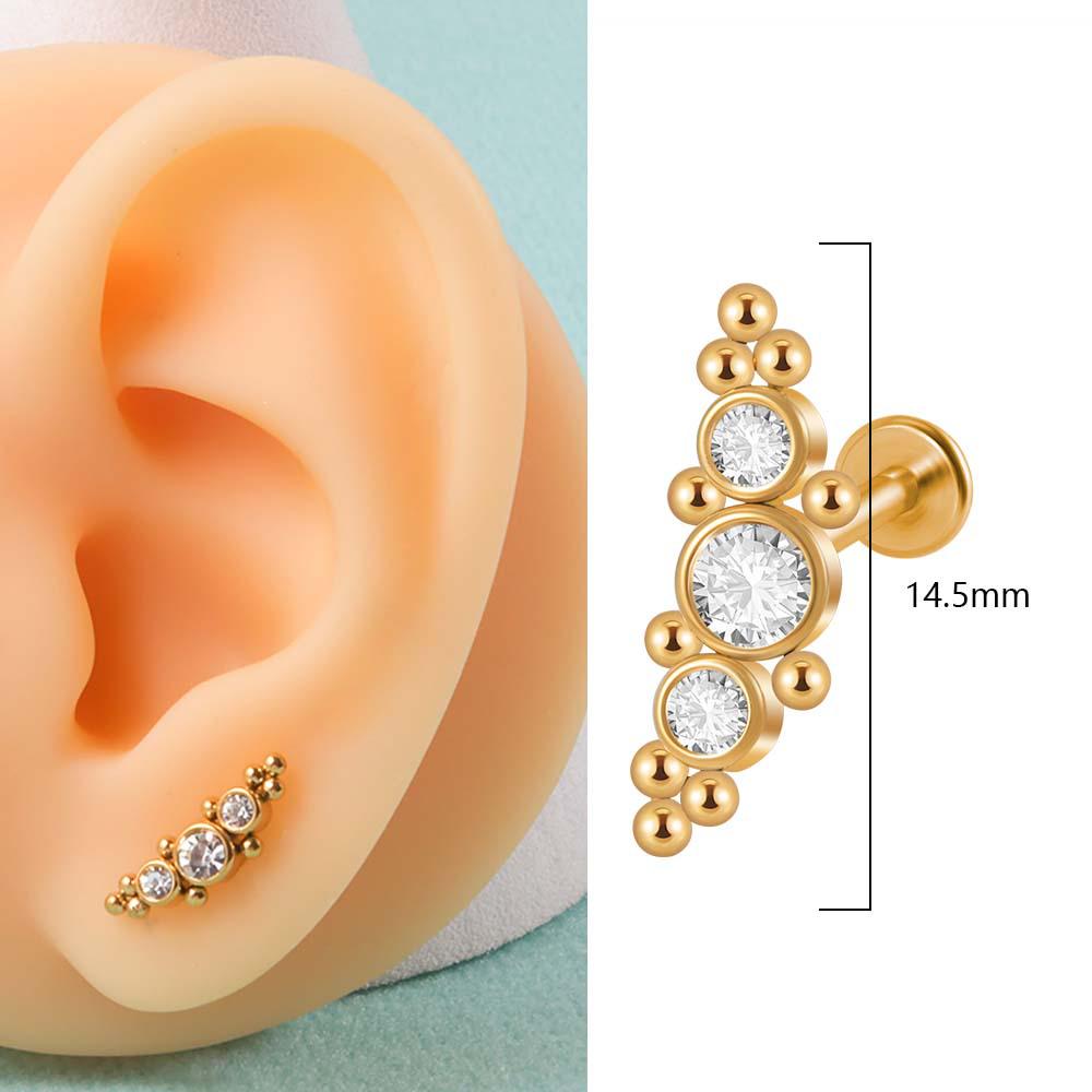 Титан G23 и сталь 16G Кольцо для губы-треугольника с драгоценным камнем CZ, серьга-кристальный кластер