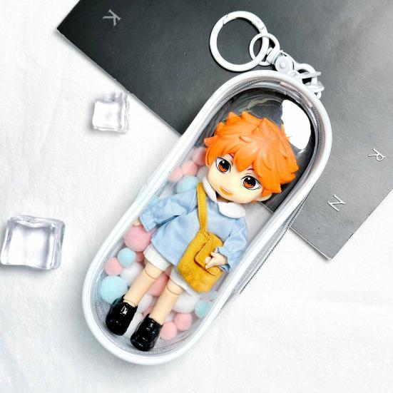 Clear Figure Display Bag with Metal Buckle Waterproof PVC Zipper Dustproof Portable OB11 BJD Doll Carrying Case Hanging Storage Bag