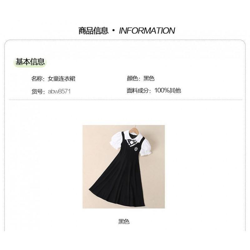 Girls Short Sleeve Dress Preppy Style Fake Two-Piece Princess Kids 2025