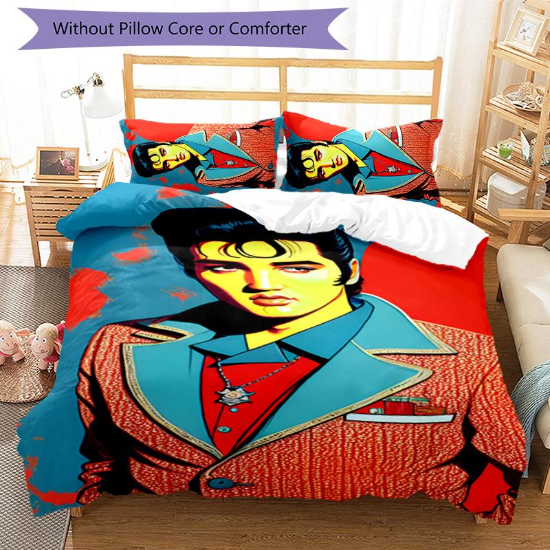 Elvis 3pcs Bedding Set Duvet Cover Closure Includes 1 Duvet Cover & 2 Pillowcases for All Seasons Bedroom Home Dorm Decor
