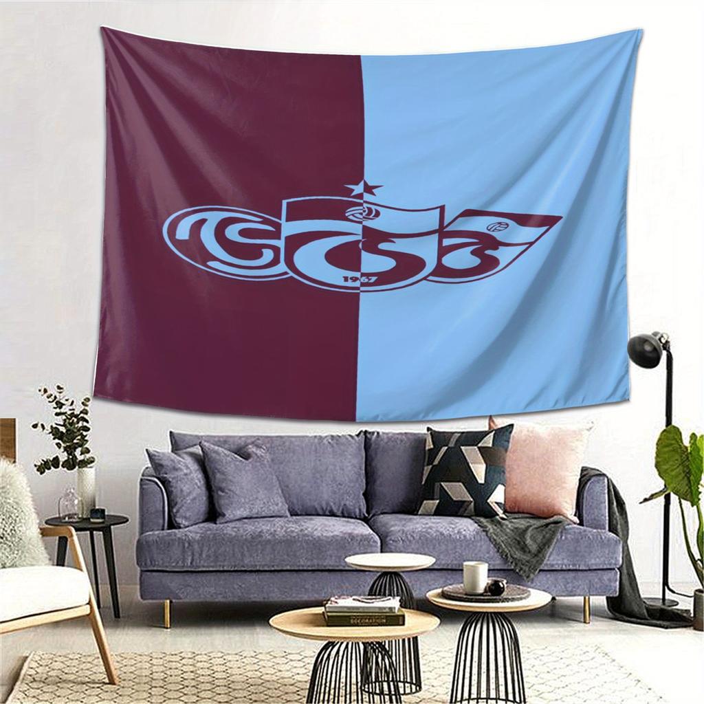 Trabzonspor Logo Wall Hanging Decor Premium Polyester Fabric with Vibrant Blue Maroon Horizontal Stripes Home Office