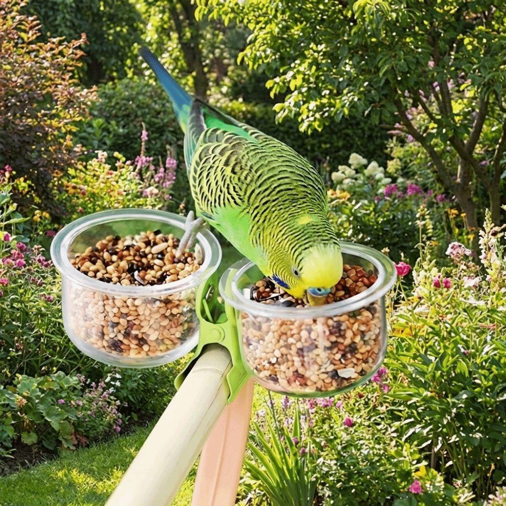 Bird Perch Stand Transparent Bird Cage Feeder With Clip Non-slip Parrot Food Bowl Plastic Wear-resistant Feeder Cup Parrot