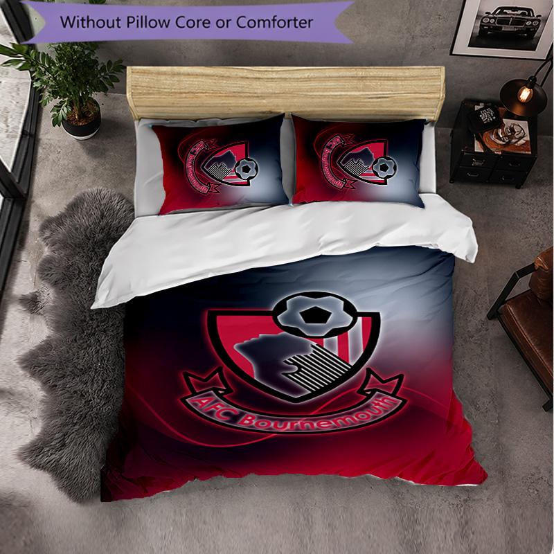 Bournemouth Football 3 Piece Bedding Set Soft Duvet Cover Set with Pillowcases Printed Bedroom Decor Set for Home