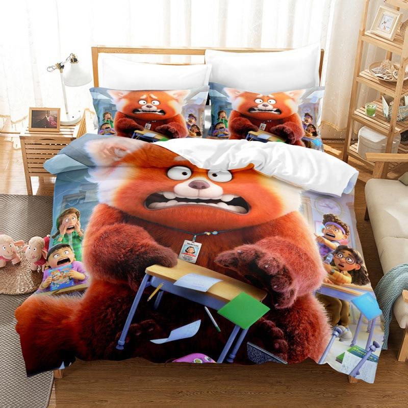 Red Bear 3D Printing Duvet Cover Bedding Set, Anime bear Microfibre Soft Pillowcases Hidden Zipper for Children Teenagers