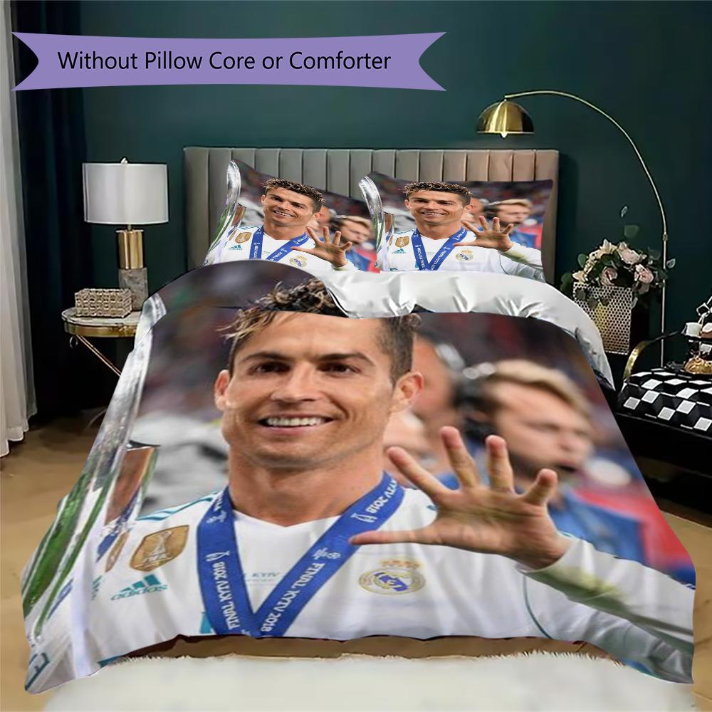 C Ronaldo Pattern Bedding uilt Set uilt Cover Pillowcase Home Decoration Birthday Gift (1 * duvet cover + 2 * pillowcase without core)