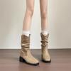 Popular Retro Pleated Stacking Boots 2025 New Autumn and Winter Versatile Style Pointed Thin Thick Heel Short Boots