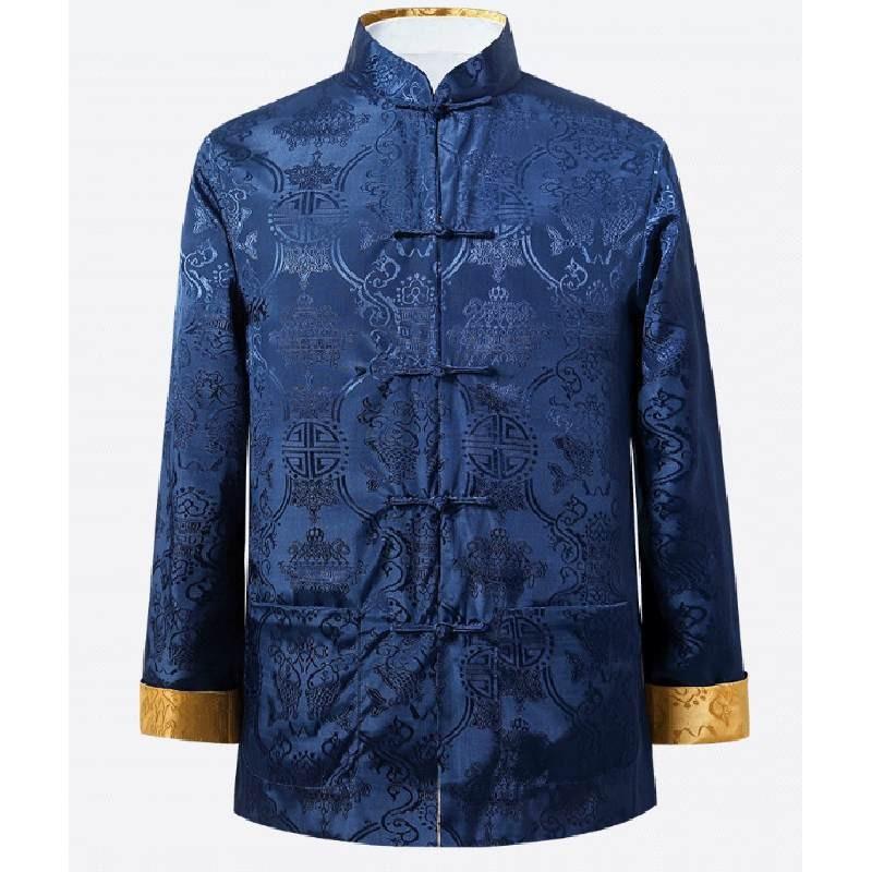 Traditional Chinese Tang Clothing Outer Jacket For Men With Doublesided Wear And Pocket Decor Perfect For Autumn