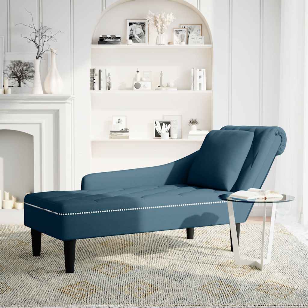 Chaise Longue with Cushion and Right Armrest Blue Velvet