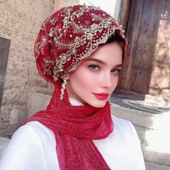 Lace Stretch Turban Hat for Women Pre-Tied Head Scarf Wrap Slip-on Chemo Hat Soft Skull Cap for Hair Loss