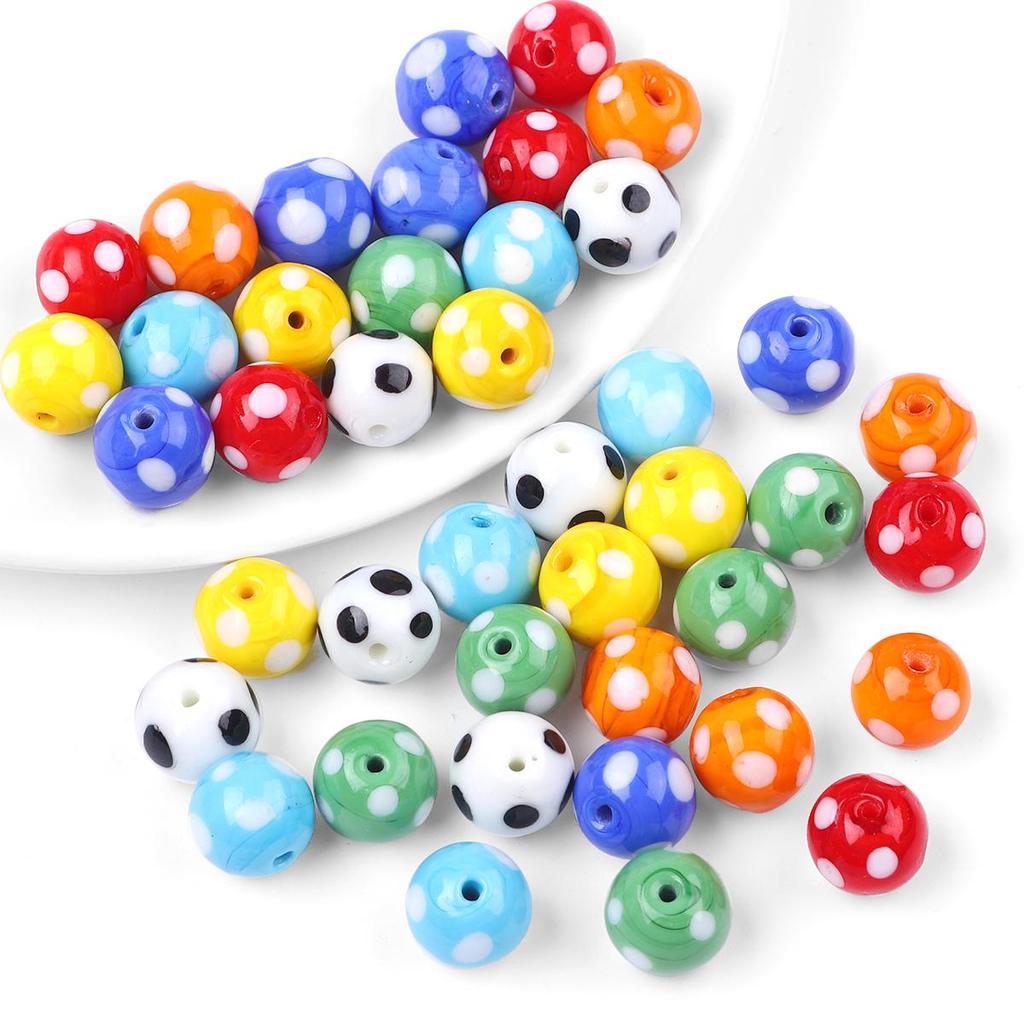 2 шт. Круглые цветные стеклянные бусины с точками ручной работы для изготовления ожерелий, браслетов, серег и другой бижутерии
