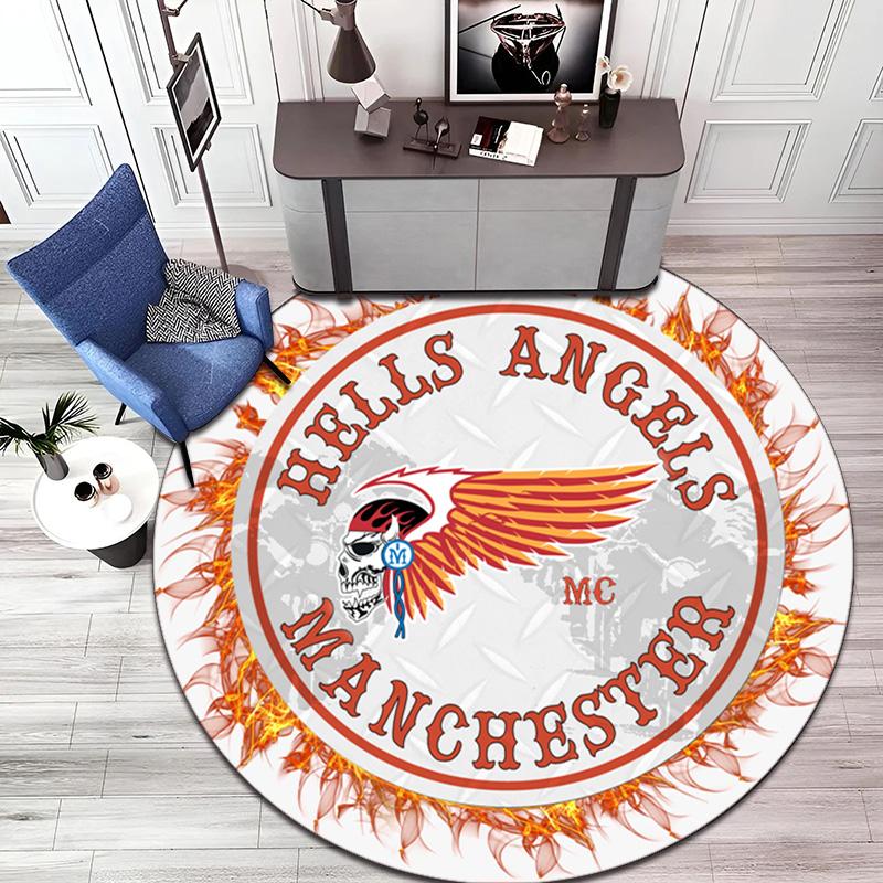 Gang violence Motorcycle enthusiasts Hells Angels Motorcycle Club circular carpet is soft, home, bedroom, door mat decoration, and non slip carpet E3