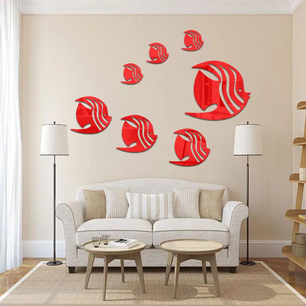 Ocean Fish Mirror Wall Stickers: Decorative Self-Adhesive for Living Room, Bedroom, Kids' Room, Kindergarten, or Bathroom Tiles