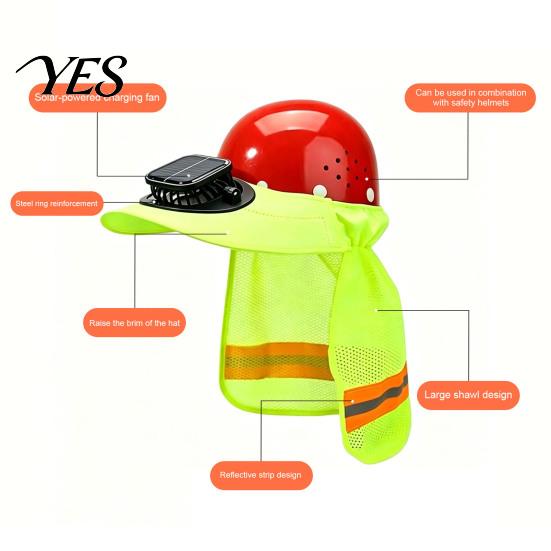 Solar Fan Hard Hat Sun Hat, Neck Shield Shade Full Brim with Fan, Reflective Visor High Visibility for Construction Helmet Accessories