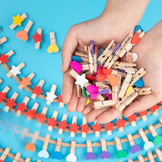 Colorful Wooden Clips for Kids - Classroom & Photo Wall Decor with Free Shipping