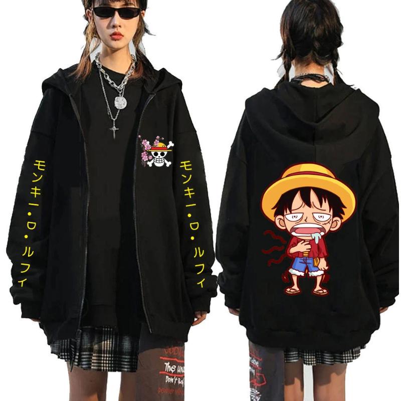 Мужская толстовка на молнии с принтом Luffy из One Piece, повседневная толстовка, кардиган, верхняя одежда
