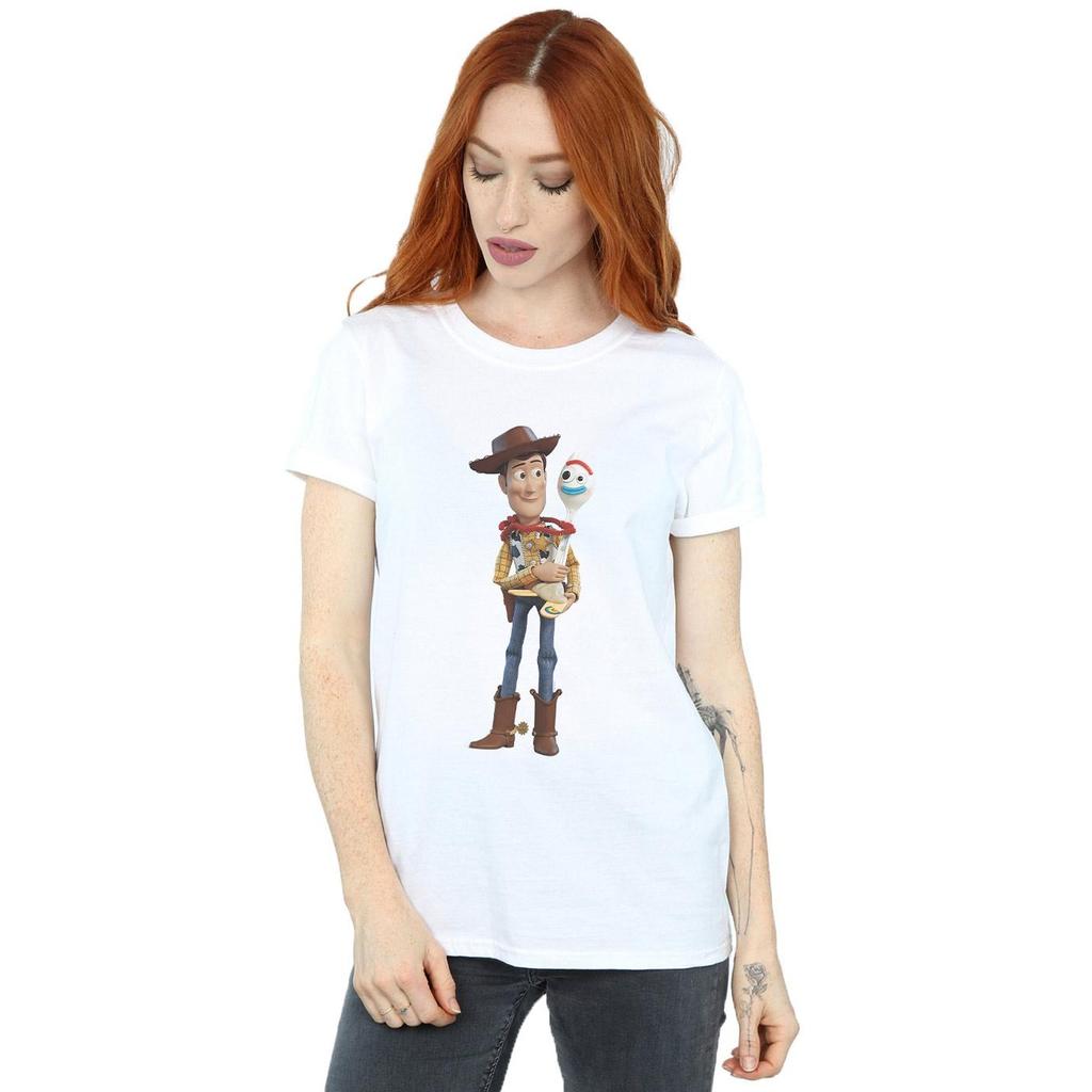 Disney Womens/Ladies Toy Story 4 Woody And Forky Cotton Boyfriend T-Shirt