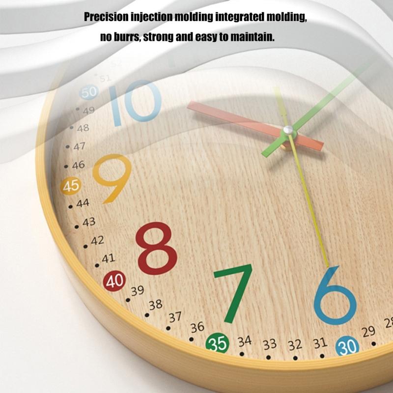 Colorful Numeral Wall Clock Easy Read Quiet Movement Wood Grains Battery Operated Clock for Home Office Classroom Decors