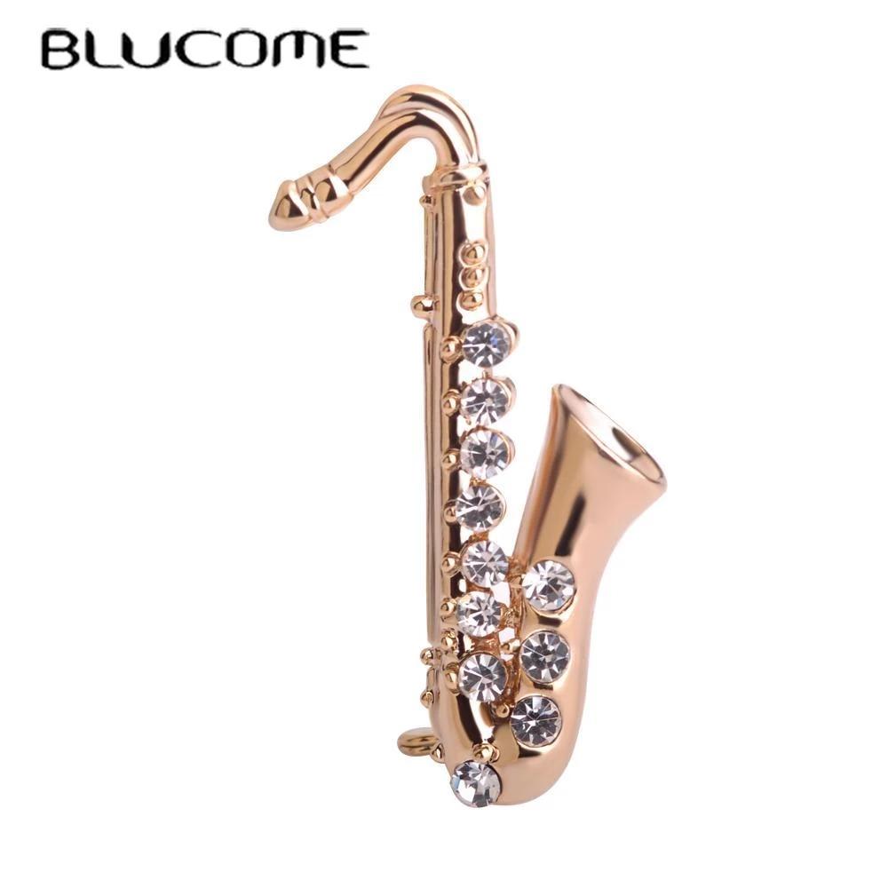 Blucome Броши в форме саксофона, маленькие булавки для костюма, воротник с кристаллами, украшение для одежды музыканта, бижутерия, детские корсажи
