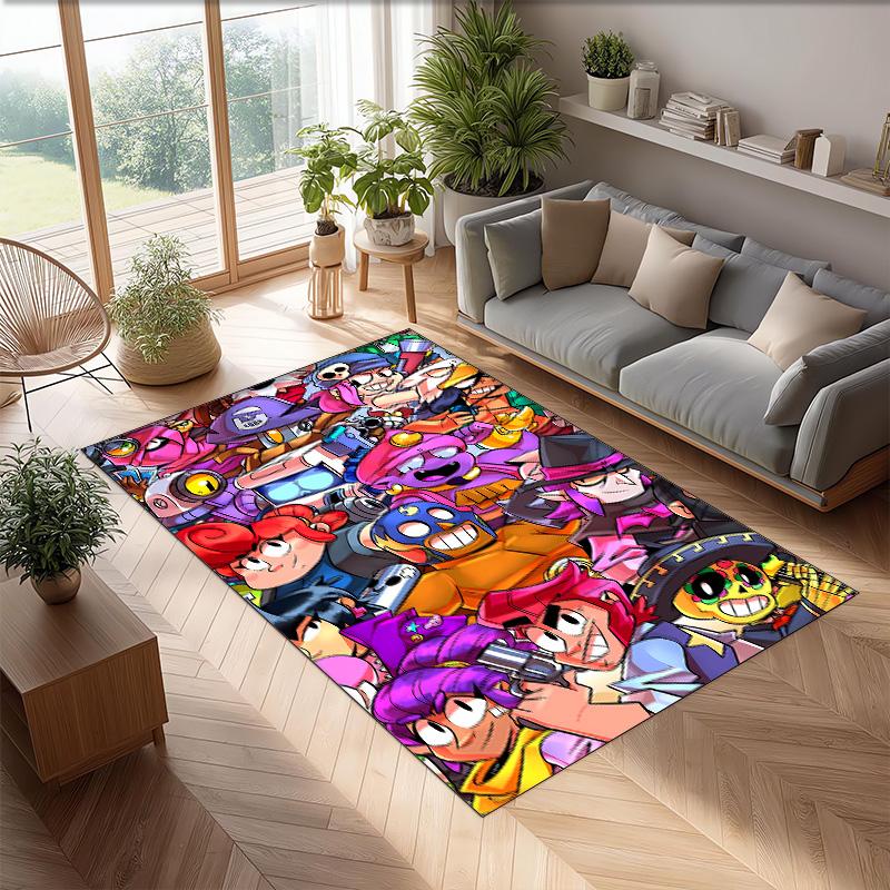 Brawl Stars Printed Crystal Velvet Area Rug, Soft Anti-Slip Water Absorbent Floor Mat for Living Room Bedroom