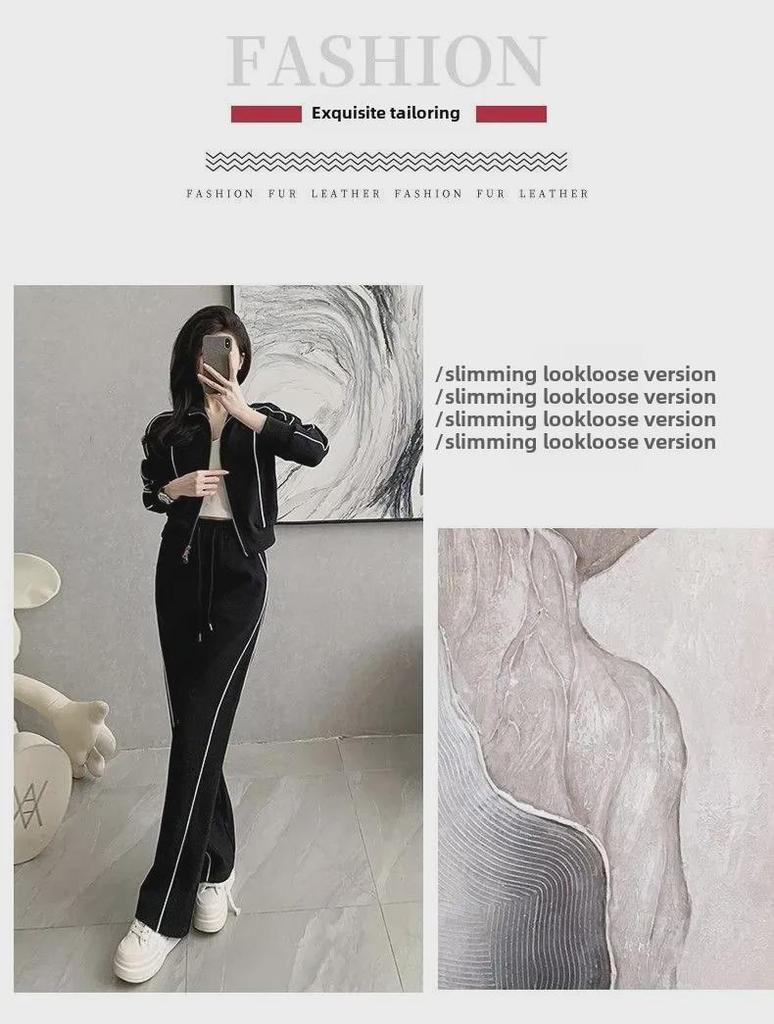 Американский стиль, модный женский приталенный пиджак на молнии и широкие брюки, костюм из двух предметов для осени и зимы