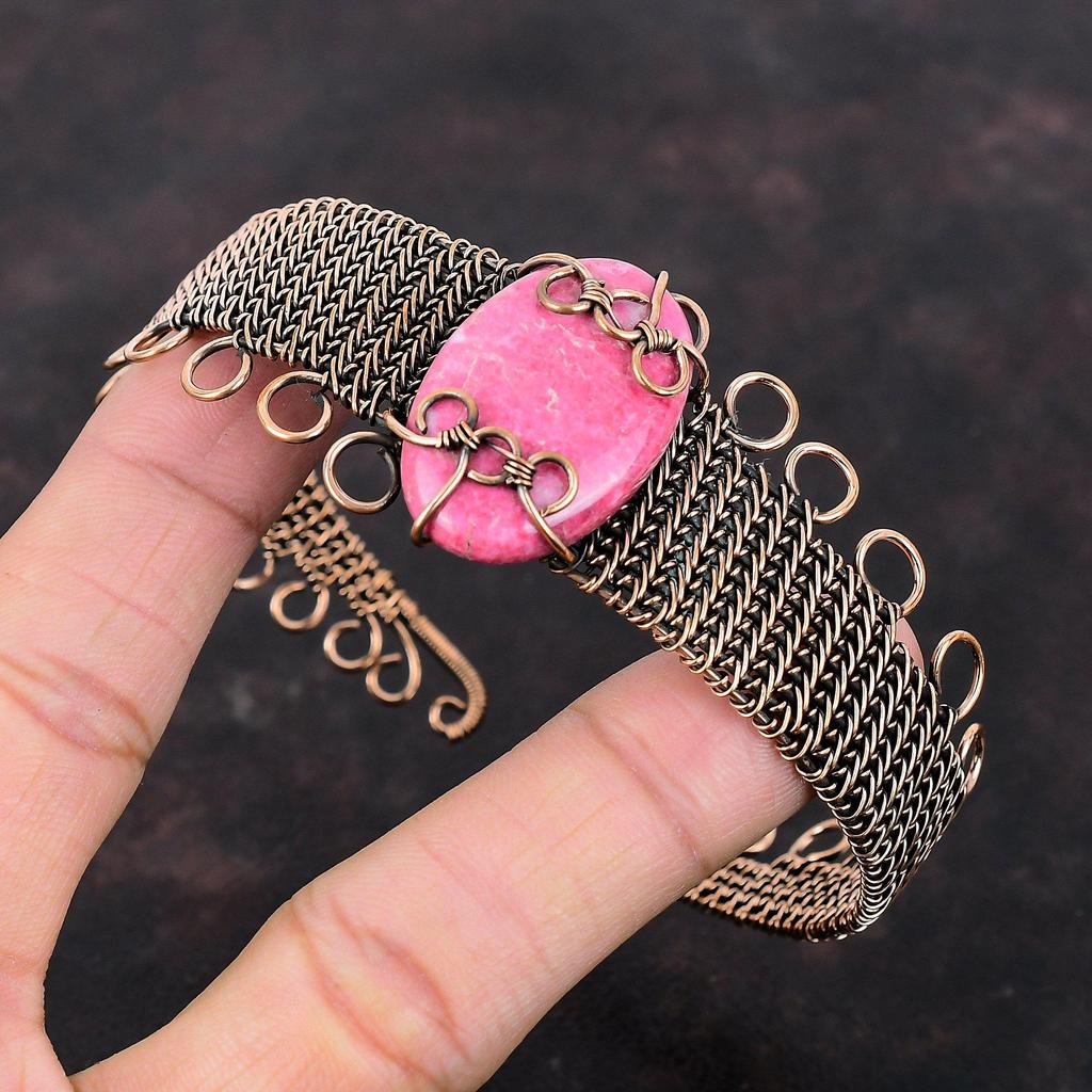 Браслет-манжета Thulite, браслет с драгоценными камнями, медная проволока, регулируемый браслет-манжета, браслет ручной работы, медная проволока, ювелирный браслет для женщин