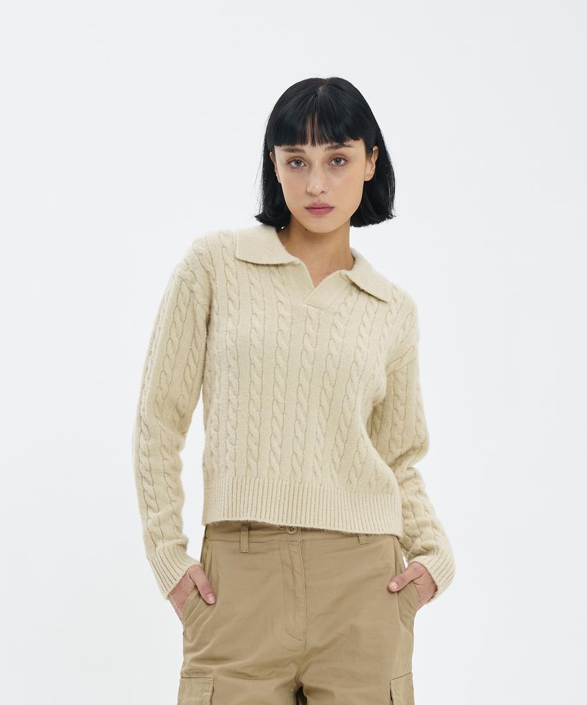 BLOND9 Cable Open Collar Knit_Beige
