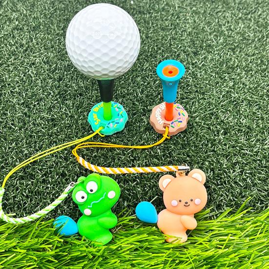 Подвеска для гольф-ти, пластиковое кольцо в форме пончика против потери со шнурком, мультяшный рисунок животного, держатель для гольф-ти для мужчин и женщин
