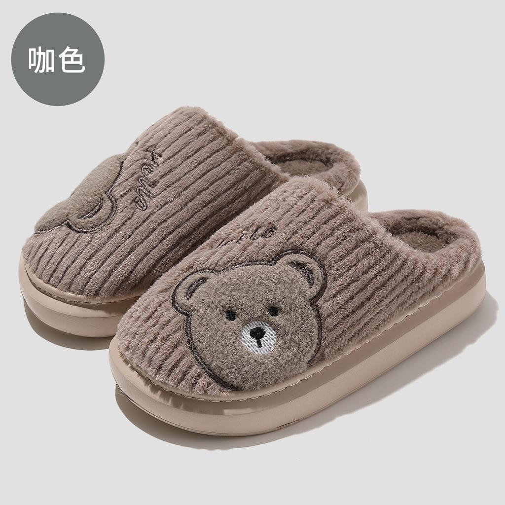 Толстоподошвенные хлопковые тапочки с мишками, осенне-зимние, парные, домашние, комнатные, плюшевые, теплые, с мягкой подошвой, нескользящие, хлопковые мопы