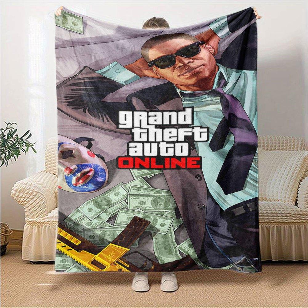 1 шт. Мягкое фланелевое одеяло Grand Theft Auto с дизайнерским принтом. Уютное одеяло для всех сезонов, идеально подходит для дивана, кровати, офиса