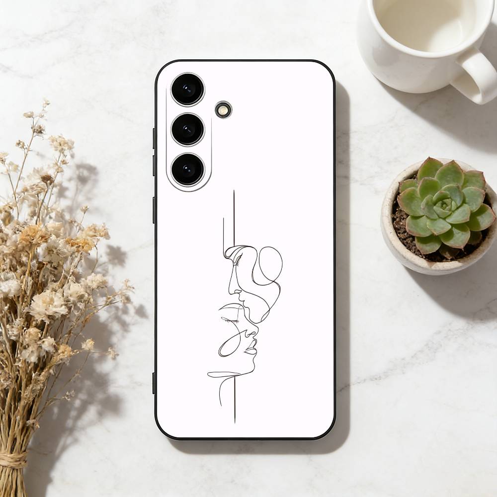 Sex Couple Lovers Line Body Phone Case For Samsung Galaxy A73,A72,A71,A70,A53,A52,A51,Soft Black Shell