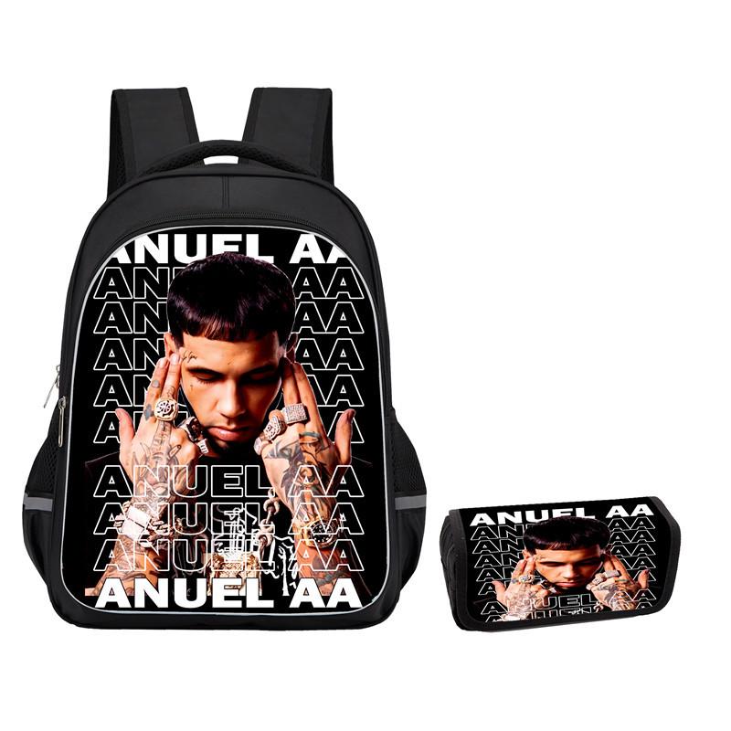 Рюкзак Anuel Aa Мужской и Женский Школьная Сумка Повседневный Большая Вместимость Ящик для Хранения Канцелярских Принадлежностей Тип с Клапаном