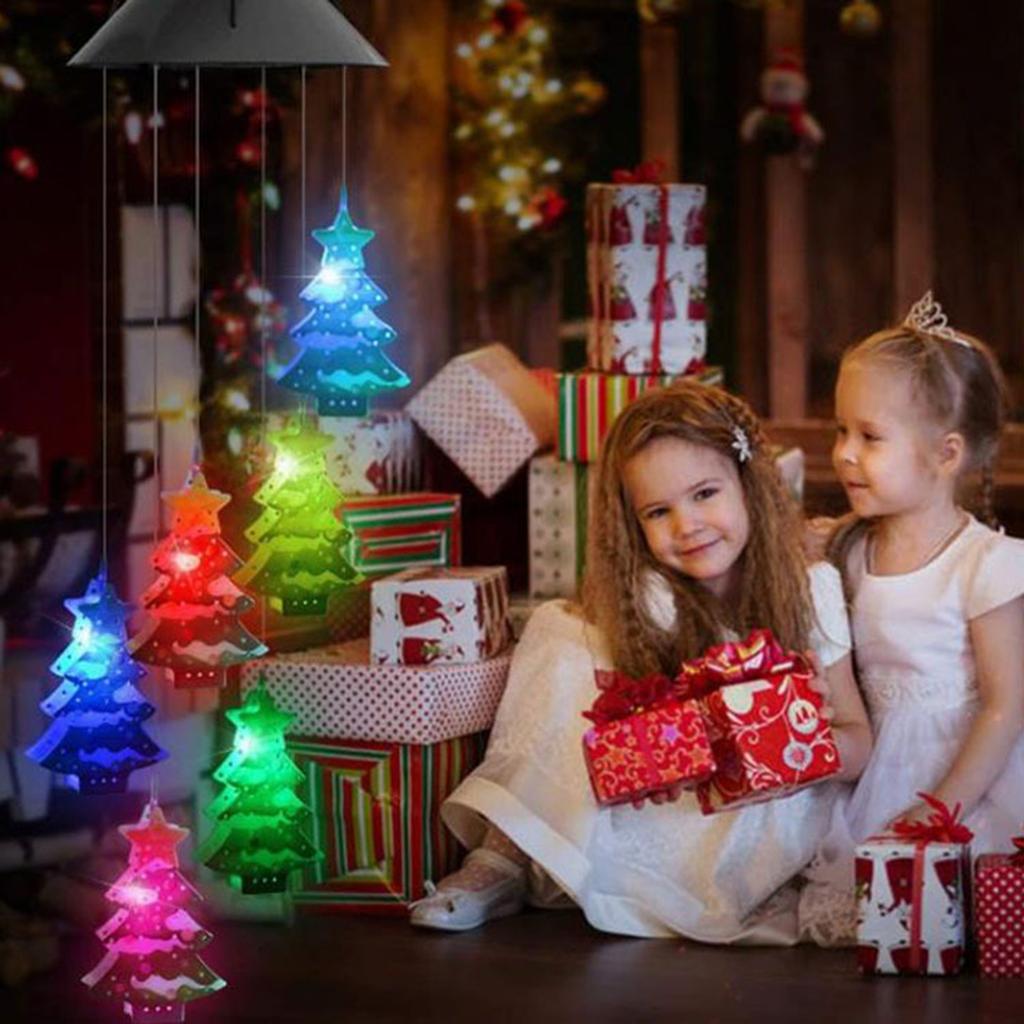 Solar Energy Powered Wind Chime Lamp Gradient Colorchanging Hangings Outdoor Light Snowman