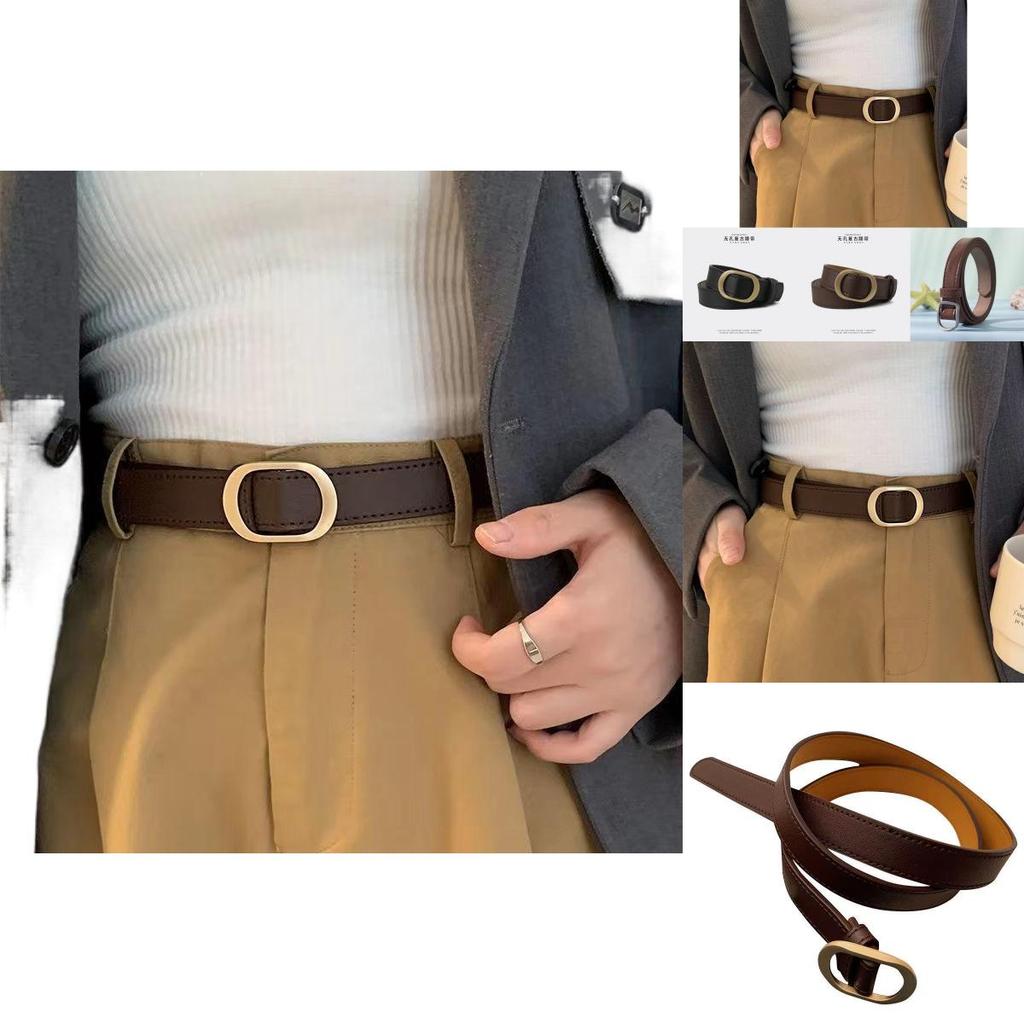 Винтажный корейский металлический ремень Ins для джинсов без отверстий, элегантный черно-коричневый дизайн
