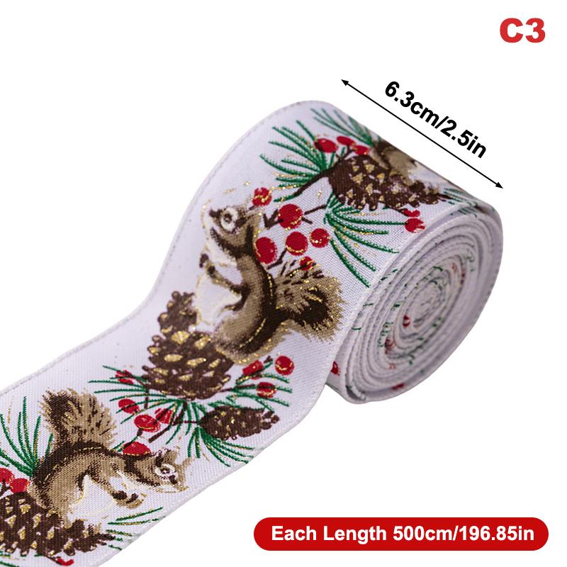 5M Christmas Ribbon Diy Christmas Tree Decoration Wreath Decoration Christmas Tree Snowflakes Snowman Pattern Xmas Holiday Decor