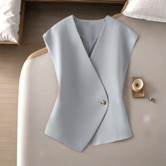 Women Waistcoat Solid V-Neck Sleeveless Single Suit Color Breathable Versatile Formal